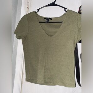 Olive Green V-Neck Crop Top